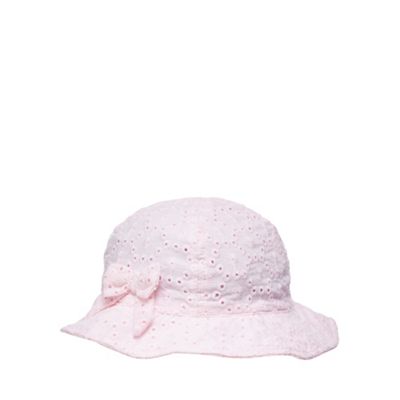 Pack of two baby girls' light pink and white broderie sun hats
